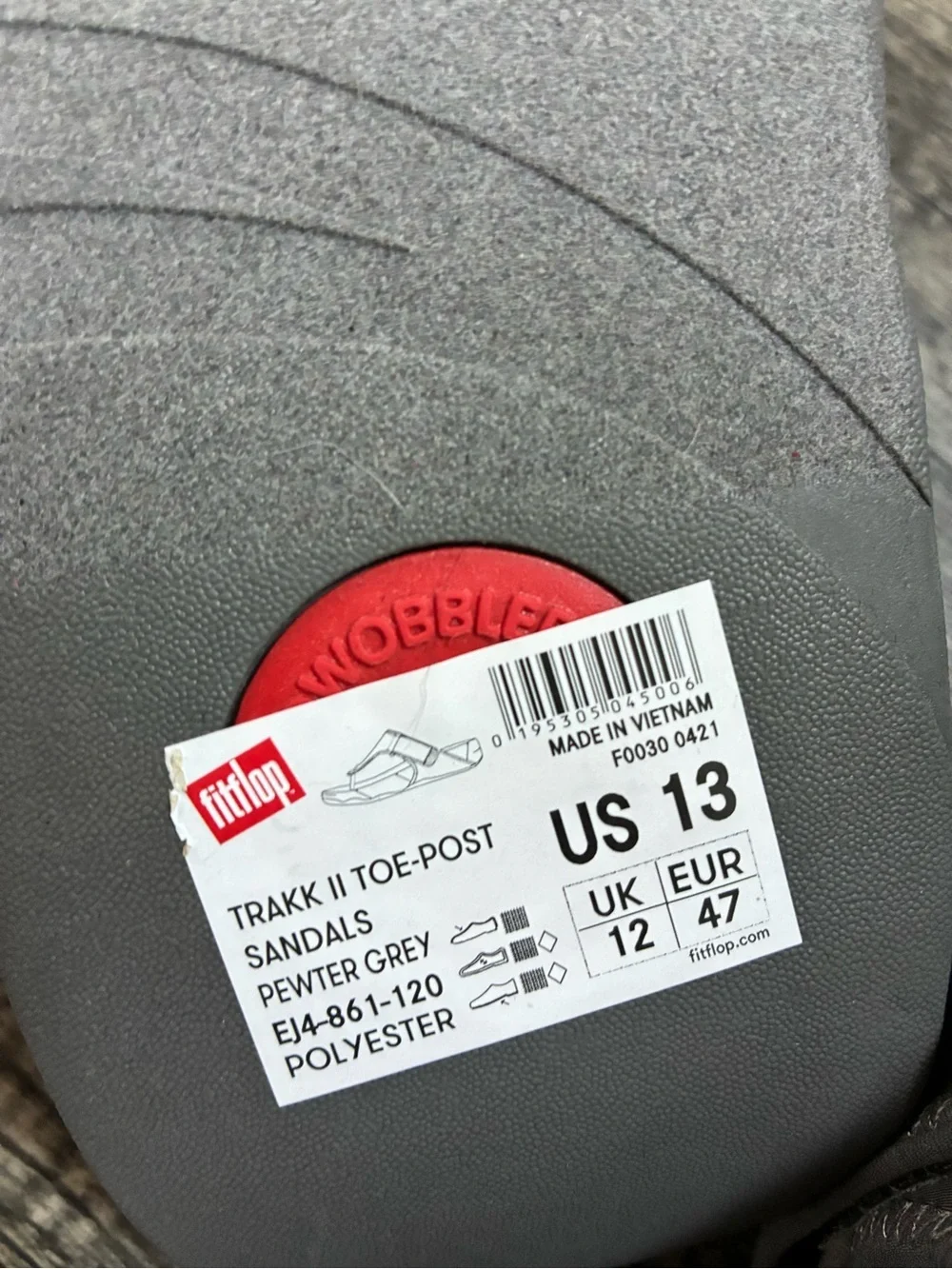 FitFlop men's trakk II leather Toe-Post Sandals Pewter Gray 13 New